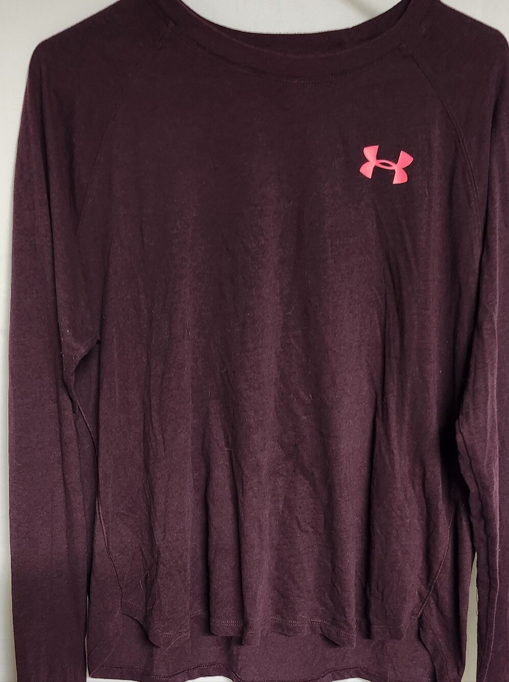 Under Armour Womens Long Sleeve Shirt - Burgundy with Pink Logo